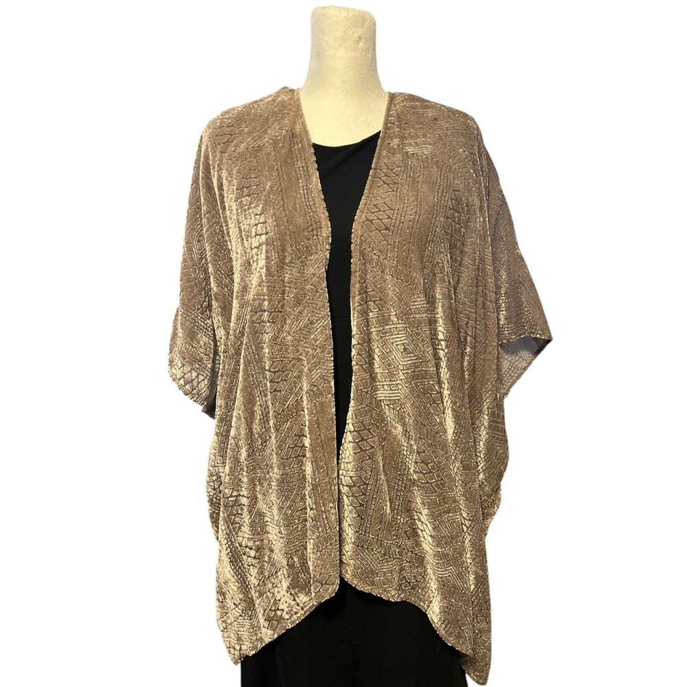Dylan Velvet Geometric Burnout Kimono Cardigan Brown Gold Size‎ Large